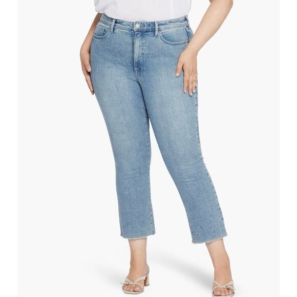 NYDJ Womens 28W High Waist Fray Hem Crop Slim Bootcut Lift Tuck Technology Jeans - Picture 1 of 14